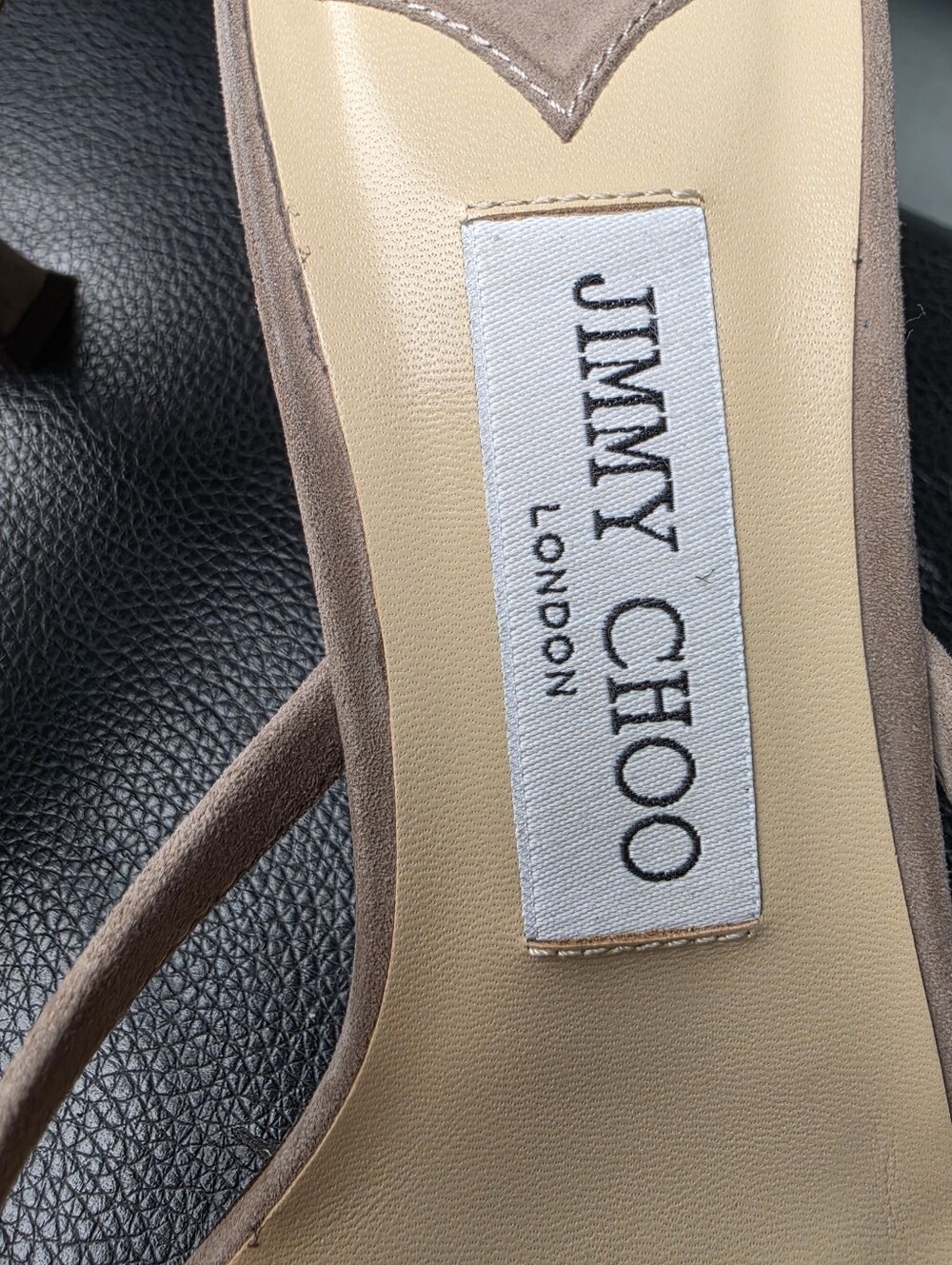 JIMMY CHOO Maelie 70 Strappy Mule Sandal In Taupe/Gray Suede - Picture 13 of 14